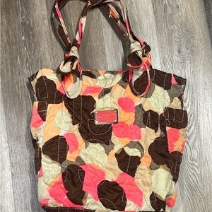 Marc by Marc Jacobs quilted nylon tote multicolored coral orange brown yellow